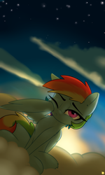 Size: 3600x6000 | Tagged: safe, artist:captainpudgemuffin, derpibooru import, rainbow dash, pegasus, pony, absurd resolution, backlighting, beautiful, cloud, cute, dashabetes, digital art, female, head tilt, mare, morning ponies, one eye closed, solo, sunrise