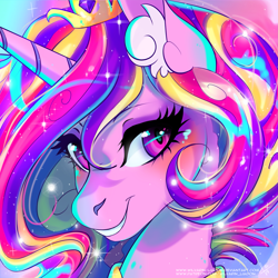 Size: 2449x2449 | Tagged: safe, artist:wilvarin-liadon, princess cadance, alicorn, pony, bust, crown, ear fluff, female, jewelry, mare, portrait, regalia, solo