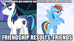 Size: 1280x720 | Tagged: safe, edit, edited screencap, editor:jaredking203, screencap, rainbow dash, shining armor, pegasus, pony, unicorn, the one where pinkie pie knows, the ticket master, caption, duo, female, image macro, male, mare, stallion, text