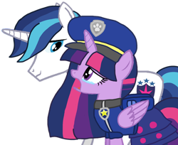 Size: 1280x1045 | Tagged: safe, artist:hsuamity, artist:徐詩珮, shining armor, twilight sparkle, twilight sparkle (alicorn), alicorn, pony, unicorn, series:sprglitemplight diary, series:sprglitemplight life jacket days, series:springshadowdrops diary, series:springshadowdrops life jacket days, alternate universe, base used, brother and sister, chase (paw patrol), clothes, crying, female, male, paw patrol, sad, siblings, simple background, transparent background