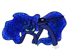 Size: 7000x5000 | Tagged: safe, artist:kids-in-the-corner, artist:those kids in the corner, princess luna, alicorn, pony, absurd resolution, crouching, ethereal mane, female, folded wings, horn, one hoof raised, princess of the night, simple background, solo, speedpaint, starry mane, transparent background, wings