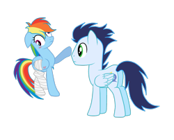 Size: 1300x1048 | Tagged: safe, artist:kodretta, derpibooru import, rainbow dash, soarin', pegasus, pony, bandage, female, injured, male, mare, simple background, soarindash, stallion, transparent background