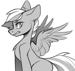 Size: 1280x1213 | Tagged: safe, artist:fensu-san, oc, oc only, pegasus, pony, monochrome, simple background, solo, white background