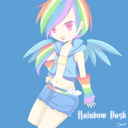 Size: 3000x3000 | Tagged: safe, artist:猫小雯, rainbow dash, humanized, solo, winged humanization