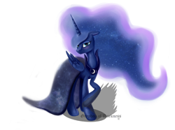 Size: 1280x951 | Tagged: safe, artist:gryphonofdarkness, princess luna, alicorn, pony, beautiful, blushing, clothes, commission, dress, female, mare, raised hoof, simple background, solo, transparent background