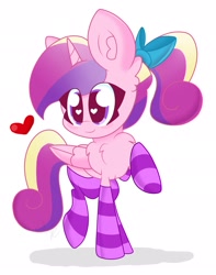 Size: 1613x2048 | Tagged: safe, artist:kittyrosie, princess cadance, alicorn, pony, clothes, female, heart eyes, mare, socks, solo, striped socks, wingding eyes