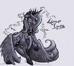 Size: 1946x1754 | Tagged: safe, artist:remains, princess luna, alicorn, pony, monochrome, rearing, s1 luna, solo