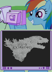 Size: 438x601 | Tagged: safe, rainbow dash, kaiju, pegasus, pony, exploitable meme, godzilla, godzilla (series), godzilla 2014, tv meme