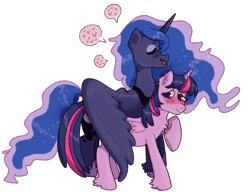 Size: 2819x2164 | Tagged: safe, artist:mochietti, princess luna, twilight sparkle, twilight sparkle (alicorn), alicorn, pony, blushing, cute, female, hug, lesbian, lunabetes, shipping, simple background, transparent background, twiabetes, twiluna, winghug