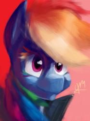 Size: 2247x3001 | Tagged: safe, artist:copymirror, derpibooru import, edit, rainbow dash, pegasus, pony, collar, painting, solo