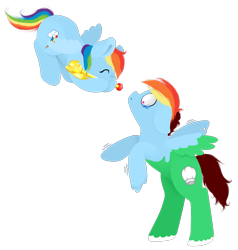 Size: 1833x1929 | Tagged: safe, artist:lucky-jacky, derpibooru import, rainbow dash, oc, oc:northern haste, pegasus, pony, assimilation, clone, commission, crying, northash, simple background, transformation, transparent background, twinning