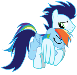 Size: 1059x1034 | Tagged: safe, artist:sapphireartemis, derpibooru import, rainbow dash, soarin', pegasus, pony, female, injured, male, shipping, soarindash, straight