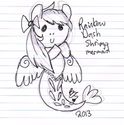Size: 957x964 | Tagged: safe, artist:buttercupsaiyan, rainbow dash, mermaid, merpony, shrimp, cute, lined paper, solo, traditional art