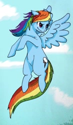 Size: 498x854 | Tagged: safe, artist:allikatn, rainbow dash, pegasus, pony, flight, flying, solo