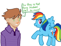 Size: 260x195 | Tagged: safe, artist:whosraniumisit, derpibooru import, rainbow dash, human, doodle or die, gavin free, rooster teeth, simple background, sketch