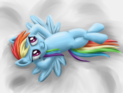 Size: 1600x1200 | Tagged: safe, artist:polex, artist:polex-p, rainbow dash, pegasus, pony, arm behind head, cloud, cloudy, female, mare, on a cloud, on back, solo