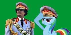 Size: 800x400 | Tagged: safe, artist:brettsworld, rainbow dash, human, flag, hat, irl, irl human, libya, muammar gaddafi, photo, rainbow dash salutes, salute