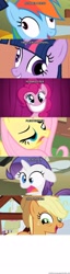 Size: 700x2751 | Tagged: safe, derpibooru import, applejack, fluttershy, pinkie pie, rainbow dash, rarity, twilight sparkle, earth pony, pegasus, pony, unicorn, derp, ermahgerd, exploitable meme, filly, mane six, memegenerator