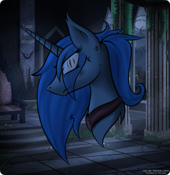 Size: 2868x2940 | Tagged: safe, artist:taylorgans, nightmare moon, princess luna, alicorn, pony, bust, castle, latin, lunar castle, new lunar republic, night, portrait