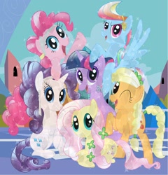 Size: 3000x3125 | Tagged: safe, artist:mrmrman363, derpibooru import, applejack, fluttershy, pinkie pie, rainbow dash, rarity, twilight sparkle, earth pony, pegasus, pony, unicorn, crystallized, mane six