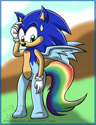 Size: 538x700 | Tagged: safe, artist:amandaxter, derpibooru import, rainbow dash, hybrid, body swap, crossover, fusion, partial body swap, sonic the hedgehog (series), wat