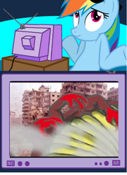 Size: 440x609 | Tagged: safe, rainbow dash, kaiju, pegasus, pony, exploitable meme, flash trailer, godzilla (series), godzilla 2014, legendary pictures, meme, recreation, shrug, tv meme