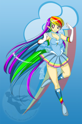 Size: 650x984 | Tagged: safe, artist:seiyachan, rainbow dash, elf ears, humanized, sailor moon, solo