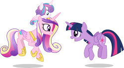 Size: 5425x3000 | Tagged: safe, artist:cloudyglow, princess cadance, princess flurry heart, twilight sparkle, twilight sparkle (alicorn), alicorn, ladybug, pony, road to friendship, aunt and niece, auntie twilight, baby, baby pony, diaper, female, looking at each other, mare, mother and child, mother and daughter, parent and child, simple background, smiling, sunshine sunshine, transparent background, vector