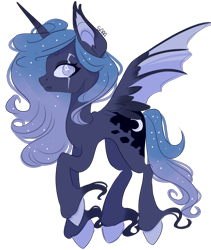 Size: 1000x1183 | Tagged: safe, artist:samanthakat, princess luna, alicorn, pony, alternate design, blind, cutie mark, ear fluff, eye scar, hybrid wings, looking at you, scar, simple background, solo, spread wings, transparent background, transparent wings, unshorn fetlocks, wings