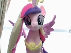 Size: 1250x936 | Tagged: safe, artist:nekokevin, princess cadance, alicorn, pony, cute, cutedance, female, irl, jewelry, looking at you, mare, photo, plushie, regalia, smiling, solo, spread wings, wings