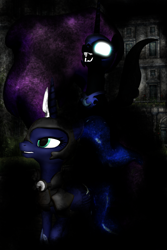 Size: 1280x1920 | Tagged: safe, artist:feuerrader-nmm, nightmare moon, princess luna, alicorn, pony, 3d, armor, duality