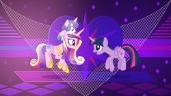 Size: 3840x2160 | Tagged: safe, artist:cloudyglow, artist:laszlvfx, edit, princess cadance, princess flurry heart, twilight sparkle, twilight sparkle (alicorn), alicorn, pony, baby, baby pony, cute, cutedance, female, filly, flurrybetes, foal, hoof shoes, mare, open mouth, sunshine sunshine, trio, trio female, wallpaper, wallpaper edit