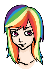 Size: 167x249 | Tagged: safe, artist:kataru-xiv, rainbow dash, clothes, female, humanized, multicolored hair, solo