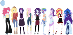 Size: 900x428 | Tagged: safe, artist:harvest-m00n, artist:stephlovesspiders, applejack, fluttershy, pinkie pie, princess luna, rainbow dash, rarity, starlight glimmer, sunset shimmer, twilight sparkle, equestria girls, base used, mane six, simple background, transparent background