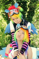 Size: 1366x2048 | Tagged: safe, artist:hetchrome, rainbow dash, human, cosplay, goggles, irl, irl human, photo