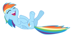 Size: 5700x2784 | Tagged: safe, artist:yanoda, rainbow dash, pegasus, pony, cute, laughing, on back, simple background, solo, transparent background, vector