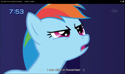 Size: 1280x761 | Tagged: safe, screencap, rainbow dash, pegasus, pony, friendship is magic, solo, tv tokyo, youtube caption