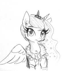 Size: 1440x1547 | Tagged: safe, artist:tjpones, princess luna, alicorn, pony, chest fluff, clothes, dress, ear fluff, female, grayscale, looking at you, mare, monochrome, simple background, solo, traditional art, white background