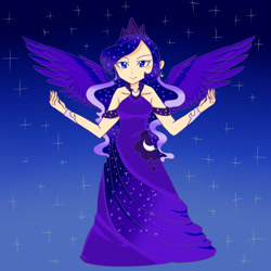 Size: 1024x1024 | Tagged: safe, artist:ohu1015, princess luna, human, humanized, solo, winged humanization, wings