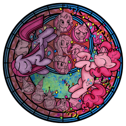 Size: 3200x3200 | Tagged: safe, artist:akili-amethyst, derpibooru import, applejack, fluttershy, gummy, pinkie pie, rainbow dash, rarity, twilight sparkle, earth pony, pegasus, pony, unicorn, dive to the heart, kingdom hearts, mane six, pinkamena diane pie, stained glass