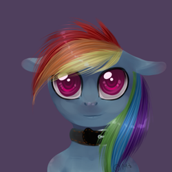 Size: 651x651 | Tagged: safe, artist:ghst-qn, rainbow dash, pegasus, pony, choker, collar, colored pupils, floppy ears, smiling, solo