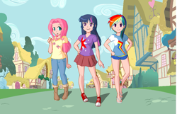 Size: 905x584 | Tagged: safe, artist:xxgaasakuxx, fluttershy, rainbow dash, twilight sparkle, converse, humanized, shoes