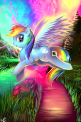 Size: 700x1053 | Tagged: safe, artist:sukesha-ray, rainbow dash, pegasus, pony, color porn, female, grass, mare, solo, spread wings, wings