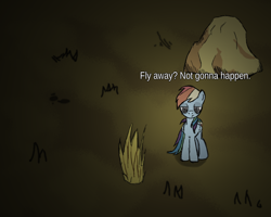 Size: 1280x1024 | Tagged: dead source, safe, artist:zadrave, rainbow dash, pegasus, pony, don't starve, game, sad, solo, style emulation, wallpaper