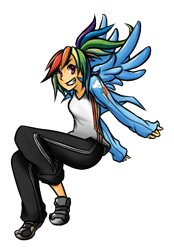 Size: 300x430 | Tagged: safe, artist:unregisteredwaffle, rainbow dash, humanized, solo, winged humanization