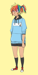 Size: 596x1172 | Tagged: safe, artist:lovechafes, rainbow dash, bandage, bandaid, converse, humanized, shoes, solo