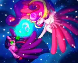 Size: 600x482 | Tagged: safe, artist:crystaldancer223, princess cadance, twilight sparkle, twilight sparkle (alicorn), alicorn, pony, corrupted, crying, crystal heart, fight, twilight is anakin