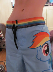 Size: 1280x1707 | Tagged: safe, rainbow dash, human, apparel, belly button, clothes, irl, irl human, merchandise, photo, shorts, solo