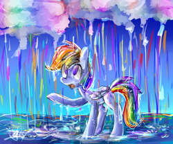 Size: 1800x1500 | Tagged: safe, artist:tamoqu, derpibooru import, rainbow dash, pegasus, pony, rain, solo