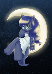 Size: 925x1315 | Tagged: safe, artist:shusu, princess luna, anthro, cat, catified, clothes, crescent moon, dress, moon, solo, species swap, tangible heavenly object, transparent moon